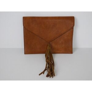 Charleston Bags Brown Leather Envelope Clutch Purse Bag with Tassel Boho Western